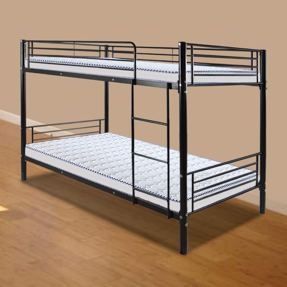 Sturdy Metal Bunk Bed with Ladder - Twin Size Kids Bunk Bed in Black | Space-Saving Iron Bed Frame for Children's Bedroom, Dorm Room or Guest Room