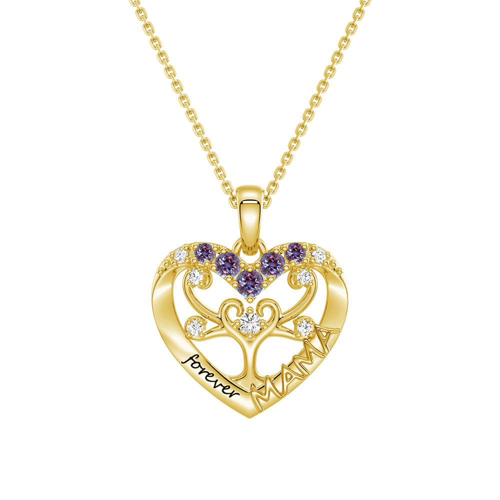 Custom Birthstone Heart Tree Necklace - Personalized Forever MAMA Pendant Jewelry for Women, Mothers, Grandmothers | Gift for Birthday, Mother's Day, Anniversary & Special Occasions