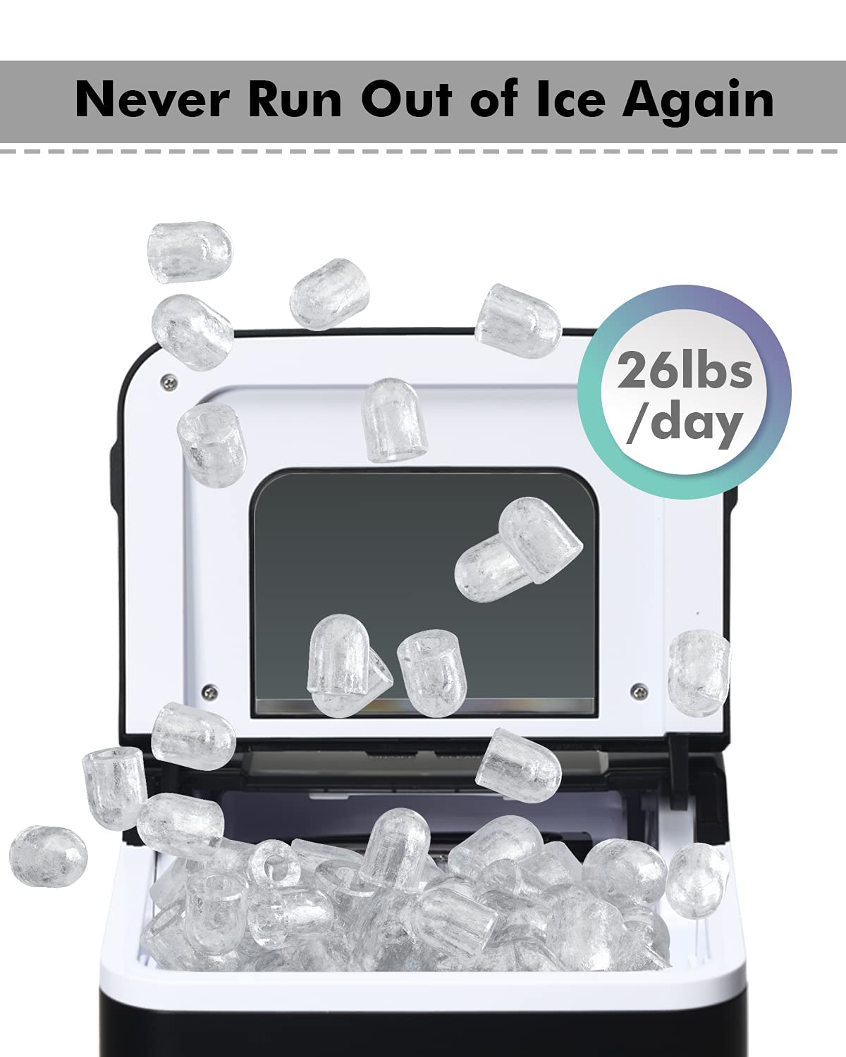Portable Ice Maker - Mini Countertop Ice Machine with Automatic Cleaning & Scooper - Makes 9 Cubes in 8 Minutes (Black) - Perfect for Home, Office, RV & Outdoor Parties