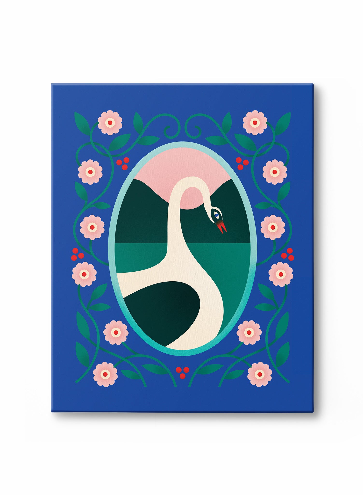 Mountain Lake Swan Canvas Wall Art - Hand Painted Landscape Painting for Living Room, Bedroom & Office Decor
