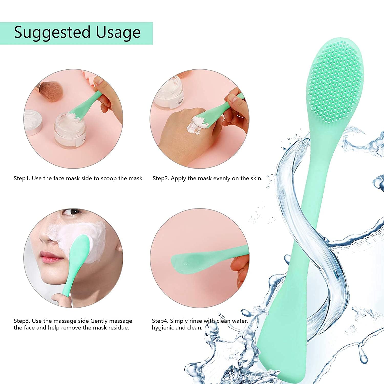 Cosluxe Double Head Silicone Face Mask Brush - Soft Facial Cleansing Brush for Mud, Clay & Modeling Masks, DIY Facials, BB/CC Cream & Body Lotion Application - Gentle Pore Cleaner (2 Pack) | Perfect for Spa Days, At-Home Skincare Routines & Professional Makeup Application