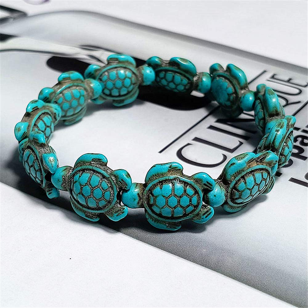 Handmade Natural Stone Turtle Beads Elastic Stretch Bracelet for Women & Men - Adjustable Friendship & Couple Bracelet - Perfect for Gifts, Boho Style, Yoga, and Beach Wear
