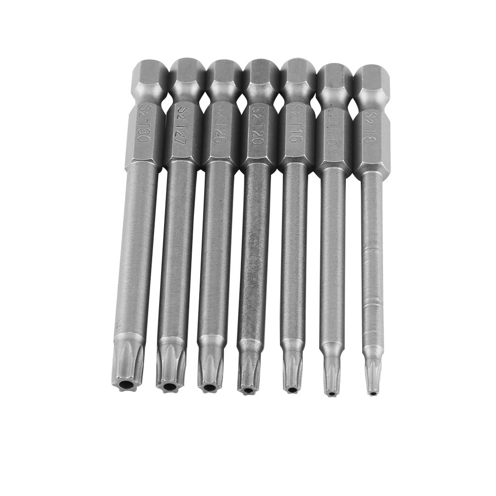 Hilitand 7-Piece Long Torx Screwdriver Bit Set - 75mm Alloy Steel 1/4