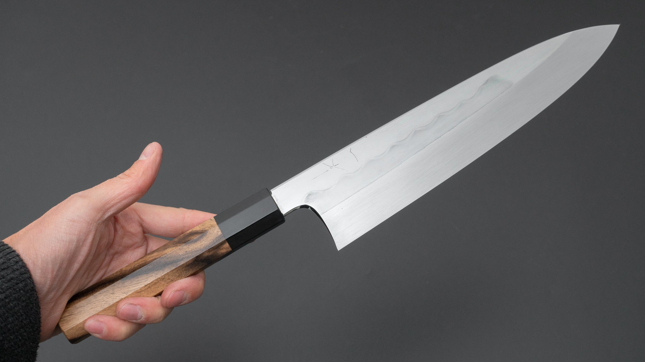 Hitohira Togashi White #1 Notaremon Mizu Honyaki Gyuto 240mm Japanese Chef Knife with Kurokaki Persimmon Handle (#082/Saya Included) - Perfect for Sushi, Sashimi & Precision Cutting