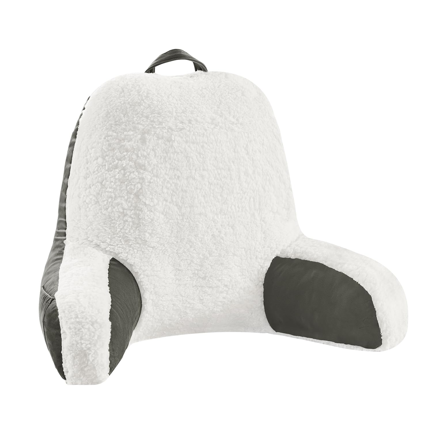 **LOVTEX Reading Pillow with Removable Cover - Back Support Pillow for Sitting Up in Bed, Arms & Pockets - Sherpa Bed Rest Pillow for Adults, 20 x 15 Inches (Dark Grey & White) - Perfect for Reading, Watching TV, or Relaxing in Bed**