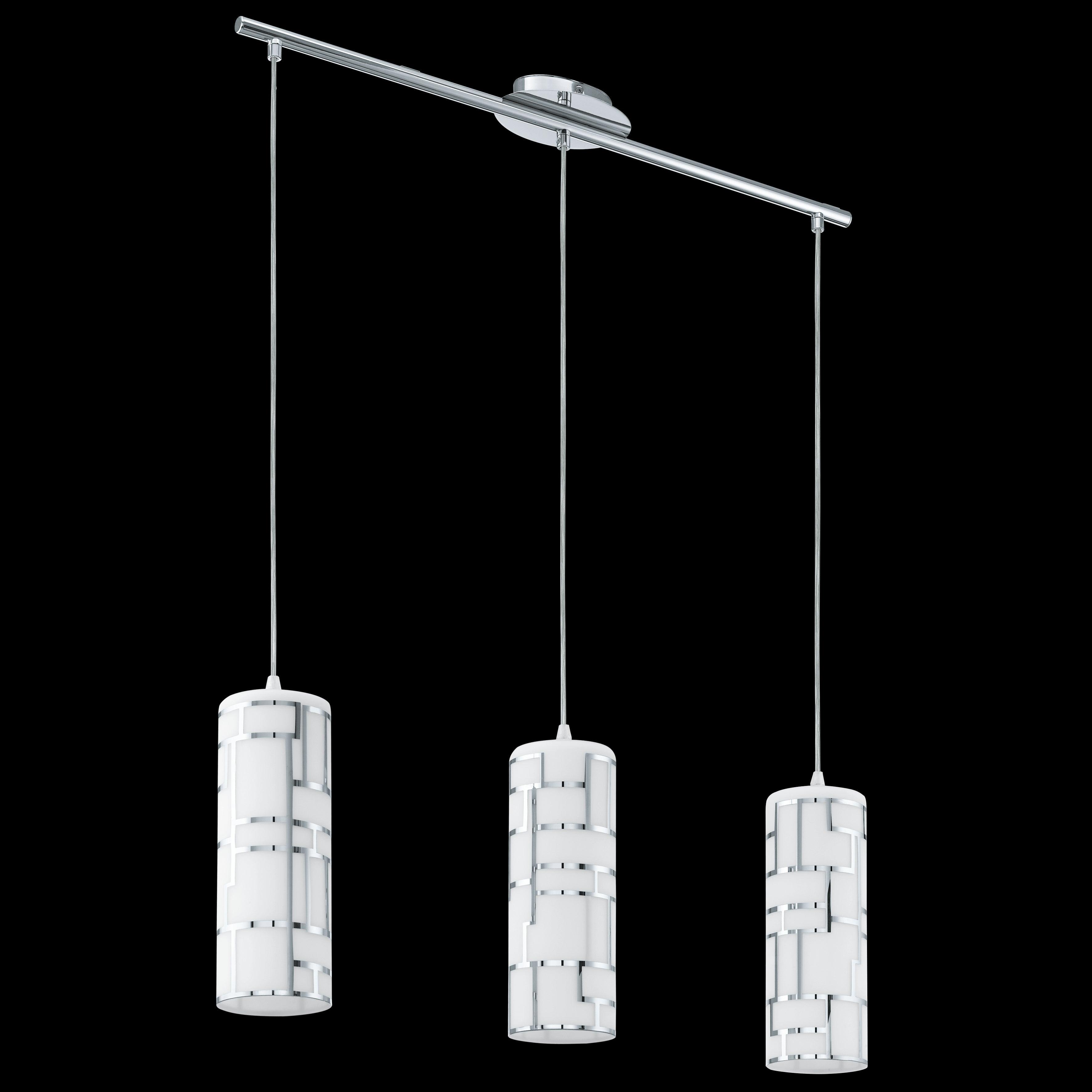 Eglo Bayman 3-Light Chrome Pendant with White Glass Shades - Modern Dining Room & Kitchen Island Lighting Fixture