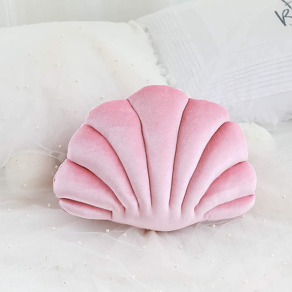 Seashell Shaped Throw Pillow - Velvet Plush Decorative Cushion for Sofa, Bed, Living Room | Sea Princess Theme Home Decor Gift