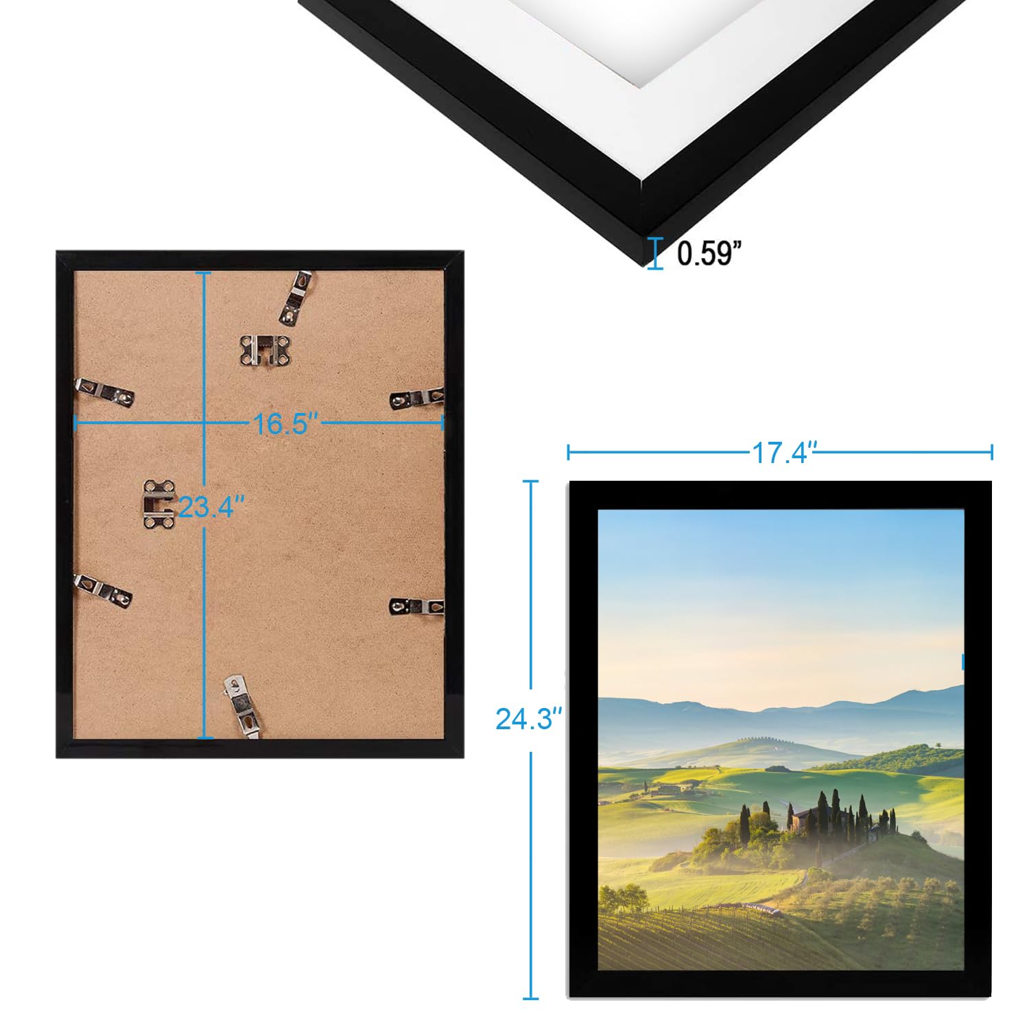 HUKONHEP A2 Black Picture Frame 16.5x23.4 with Plexiglass - Wall Gallery Frame for Home & Office Decor