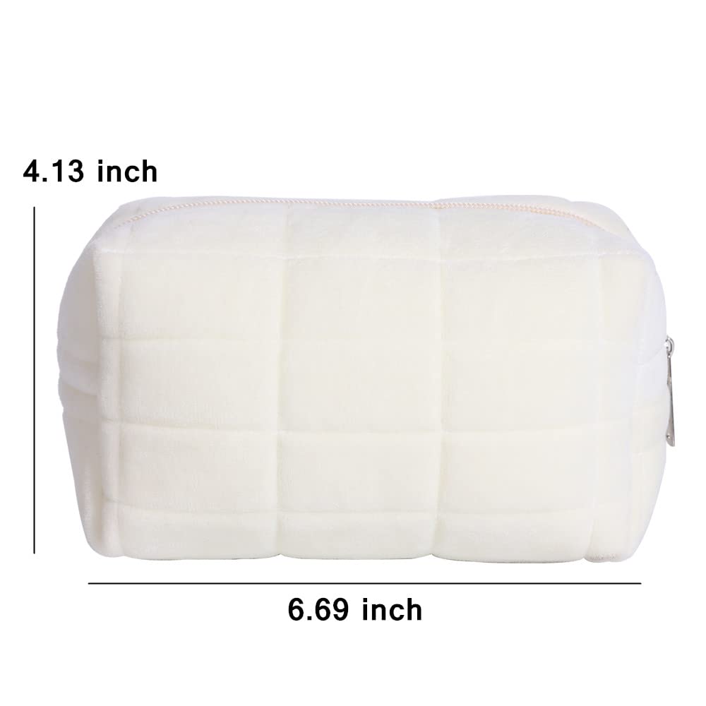LYDZTION Large Plush Makeup Bag for Women - Waterproof Travel Cosmetic Organizer with Zipper, Solid Color Toiletry Pouch for Makeup Brushes & Skincare Essentials | Perfect for Travel, Gym & Daily Use