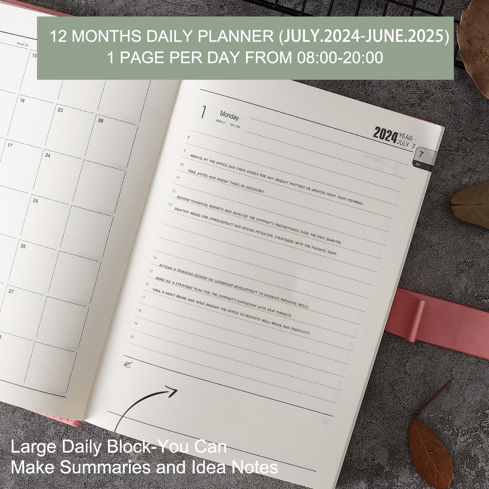 2024-2025 Academic Planner - A5 Daily Diary with Hard Cover, Pen Loop & Inner Pocket | July 2024 to June 2025 Schedule Organizer | Includes Bookmarks, Monthly Tabs & Stickers | 14.5x21.5 cm Pink Student Planner for College, School & Office Use