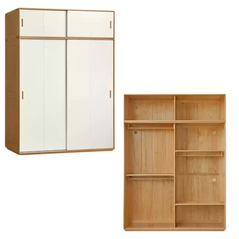 Solid Wood Beech & Poplar Nordic Sliding Door Wardrobe - Modern Closet for Bedroom, Living Room, and Entryway Storage