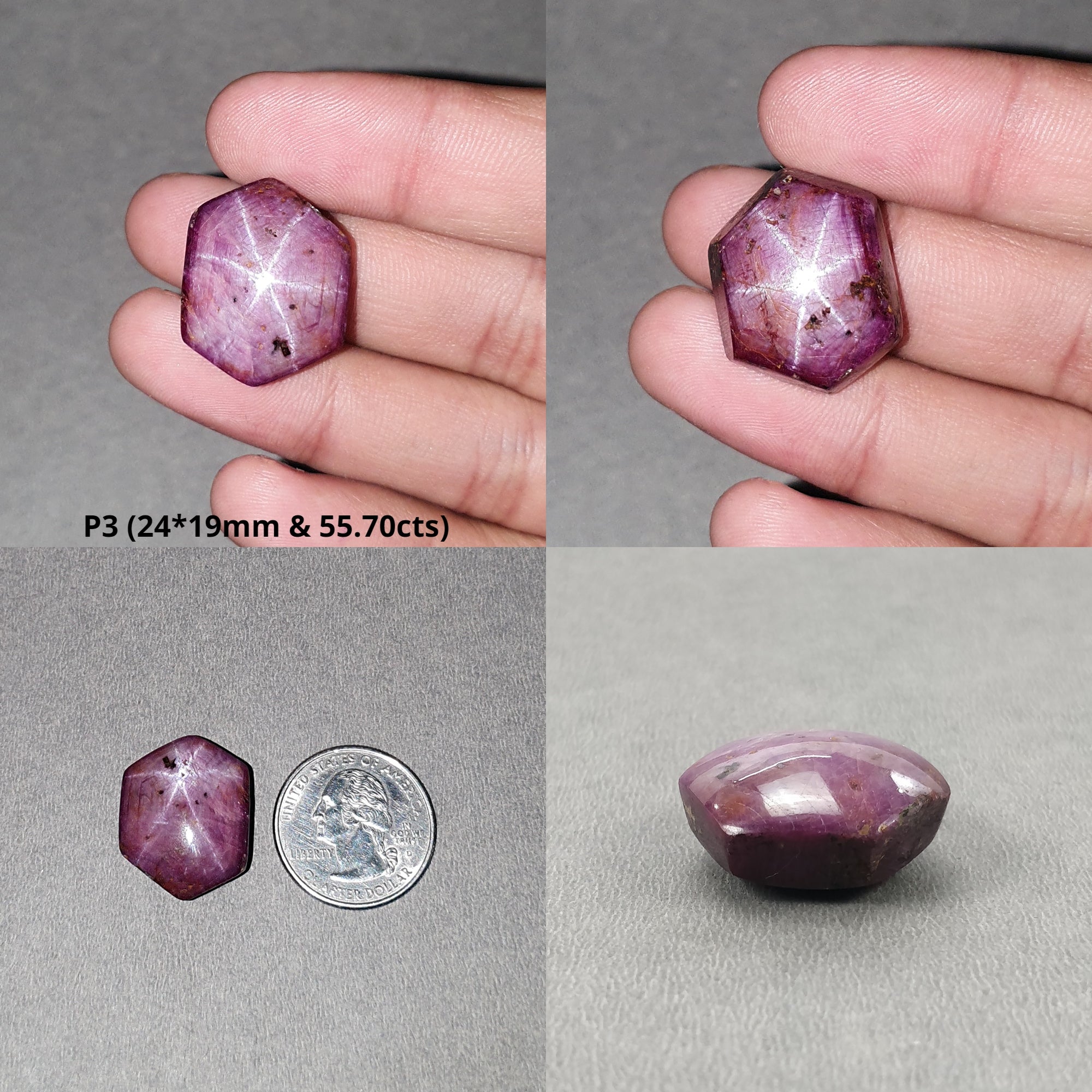 Natural Untreated 6-Ray Star Ruby Cabochon Gemstone - 42cts & 65cts Hexagon Shape for Jewelry Making & Collectors | Perfect for Rings, Pendants & Healing Crystals