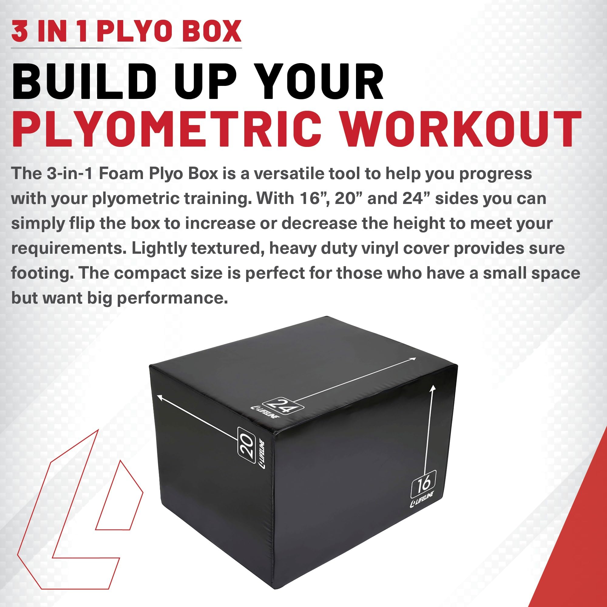 Lifeline Fitness 3-in-1 Foam Plyo Box - Adjustable Home Gym Equipment for CrossFit, HIIT & Jump Training - Durable Exercise Box for Plyometrics, Strength Training & Cardio Workouts - Perfect for Home Gym, Garage Workouts & Fitness Studios