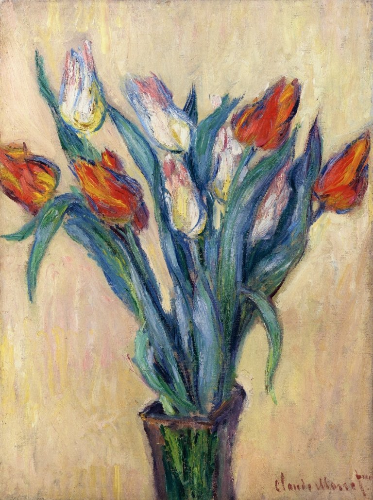 Claude Monet Tulips Vase 16x20 Inch Premium Canvas Print - Floral Wall Art for Living Room, Bedroom & Office Decor