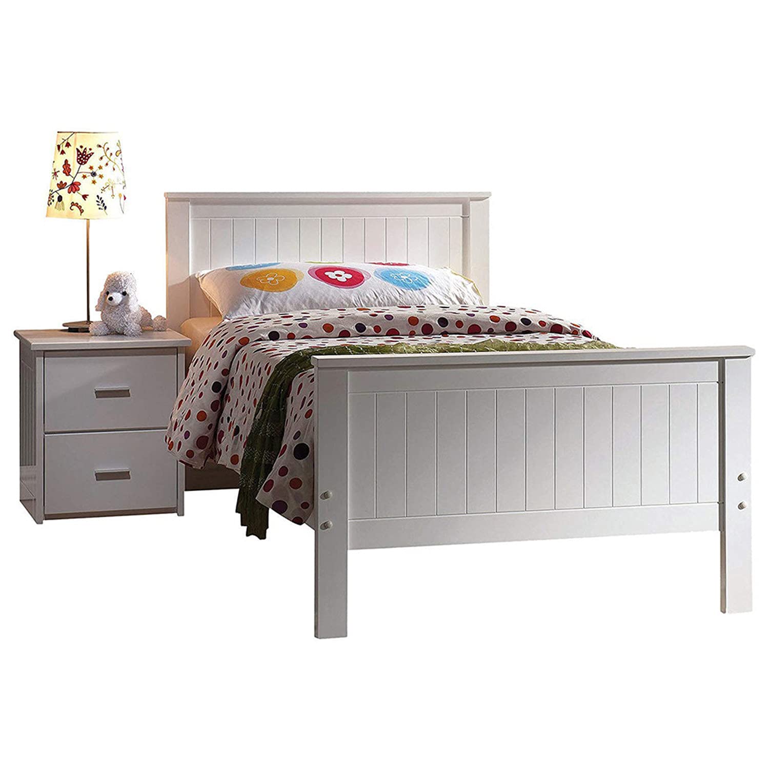 Solid Wood Platform Bed Frame with Headboard & Footboard - No Box Spring Needed, Sturdy Wooden Slat Support for Kids, Teens & Adults | Perfect for Modern Bedrooms, Guest Rooms & Dormitories