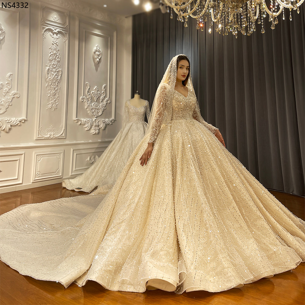 Elegant V-Neck Wedding Dress NS4334 - Perfect for Bridal, Formal Events & Special Occasions