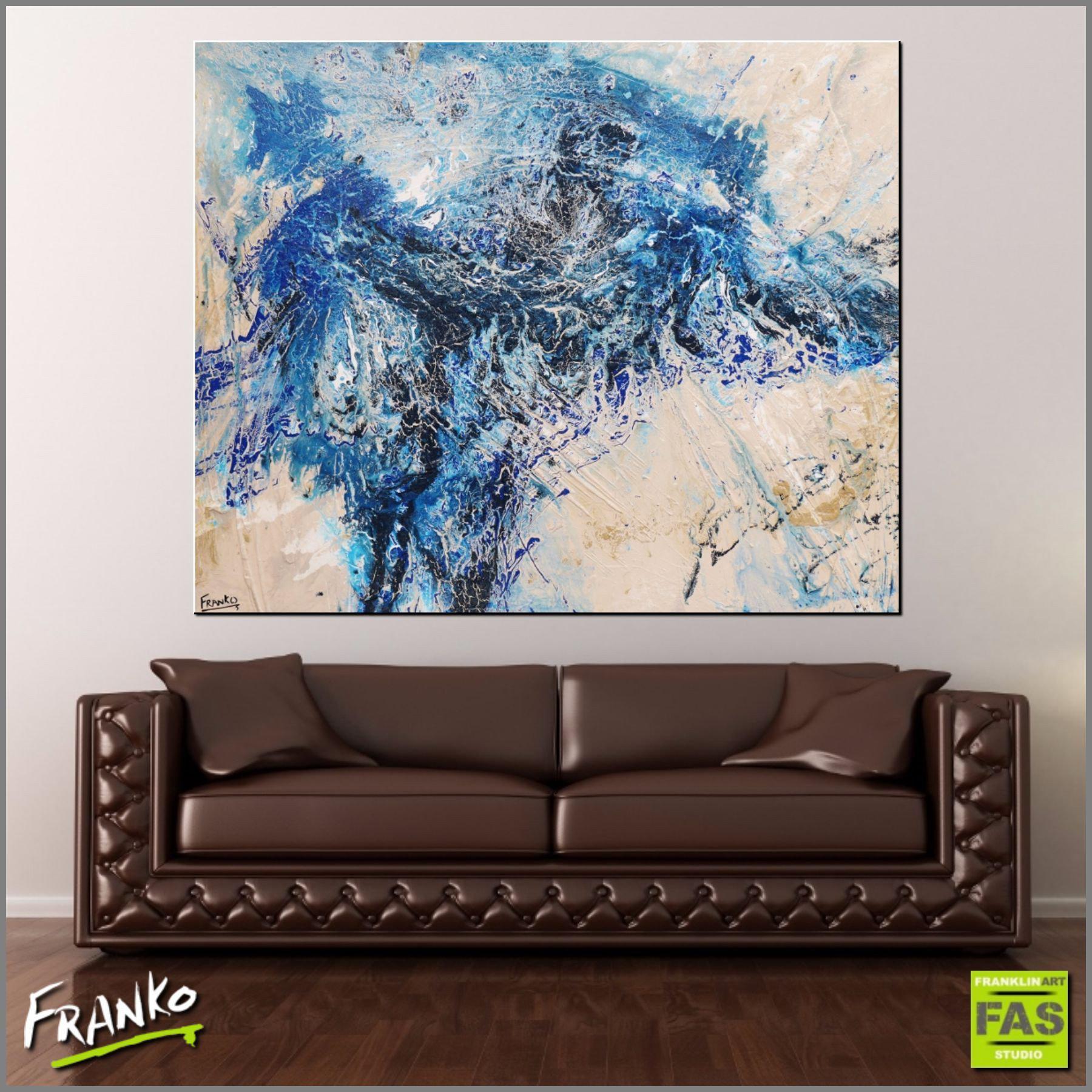 Abstract Blue Creme Wall Art - Modern Canvas Painting for Home & Office Decor | Perfect for Living Room, Bedroom or Workspace