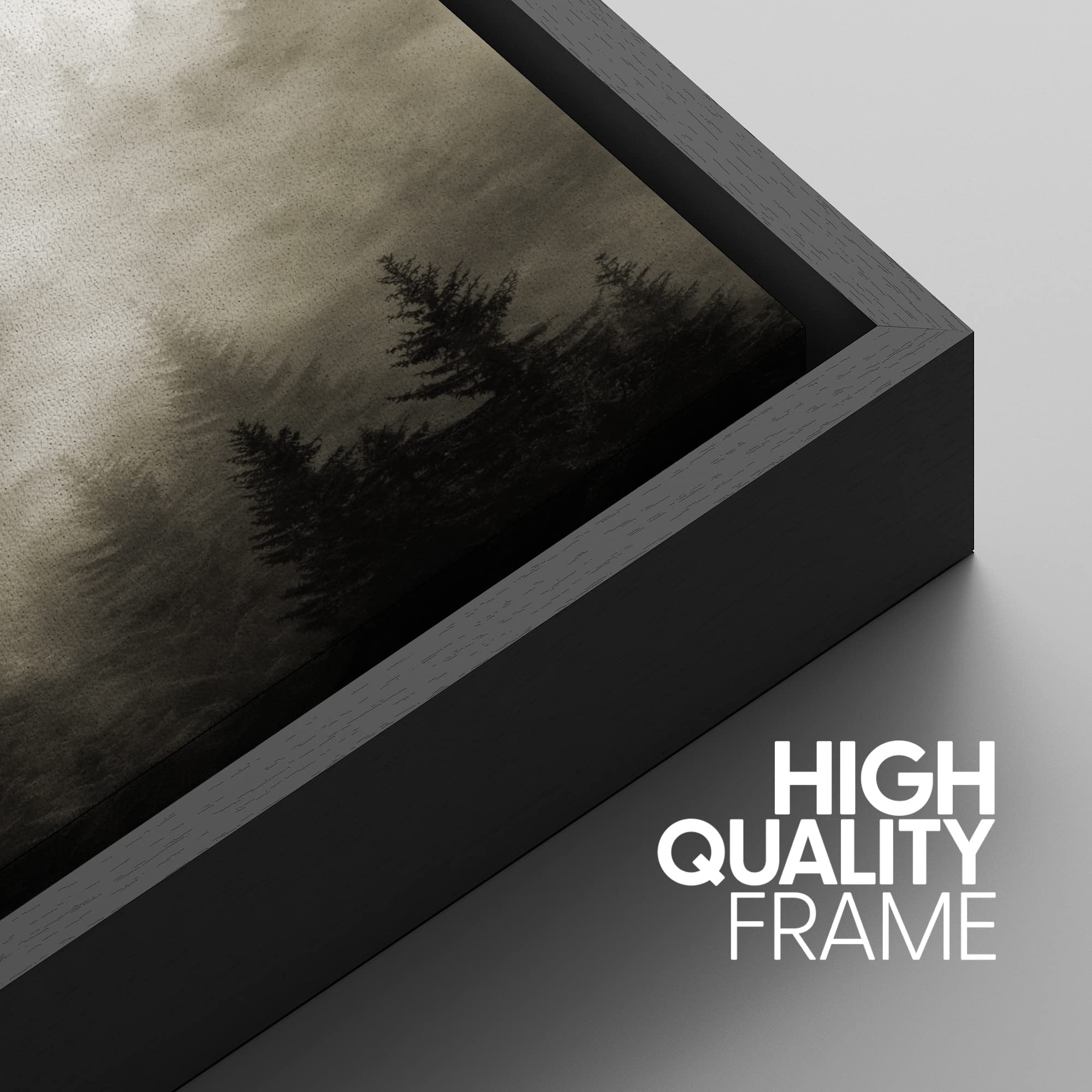 Framed Canvas Wall Art - Woodland Nursery Decor Set, Fog & Mist Over Dark Mountain Forest Nature Landscape Painting, Modern Rustic Home Decor for Living Room, Bedroom, Office - 16x24 Inches, Black Frame | Perfect for Cozy Home, Farmhouse & Cabin Interior Design