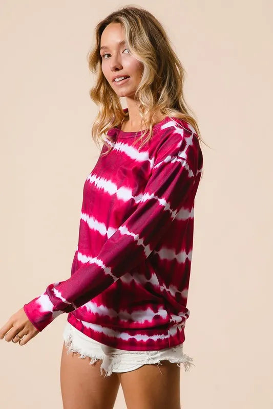 BiBi Tie Dye Print Terry Cloth Sweatshirt - Soft Cotton Pullover for Women | Perfect for Casual Wear, Loungewear & Street Style Fashion