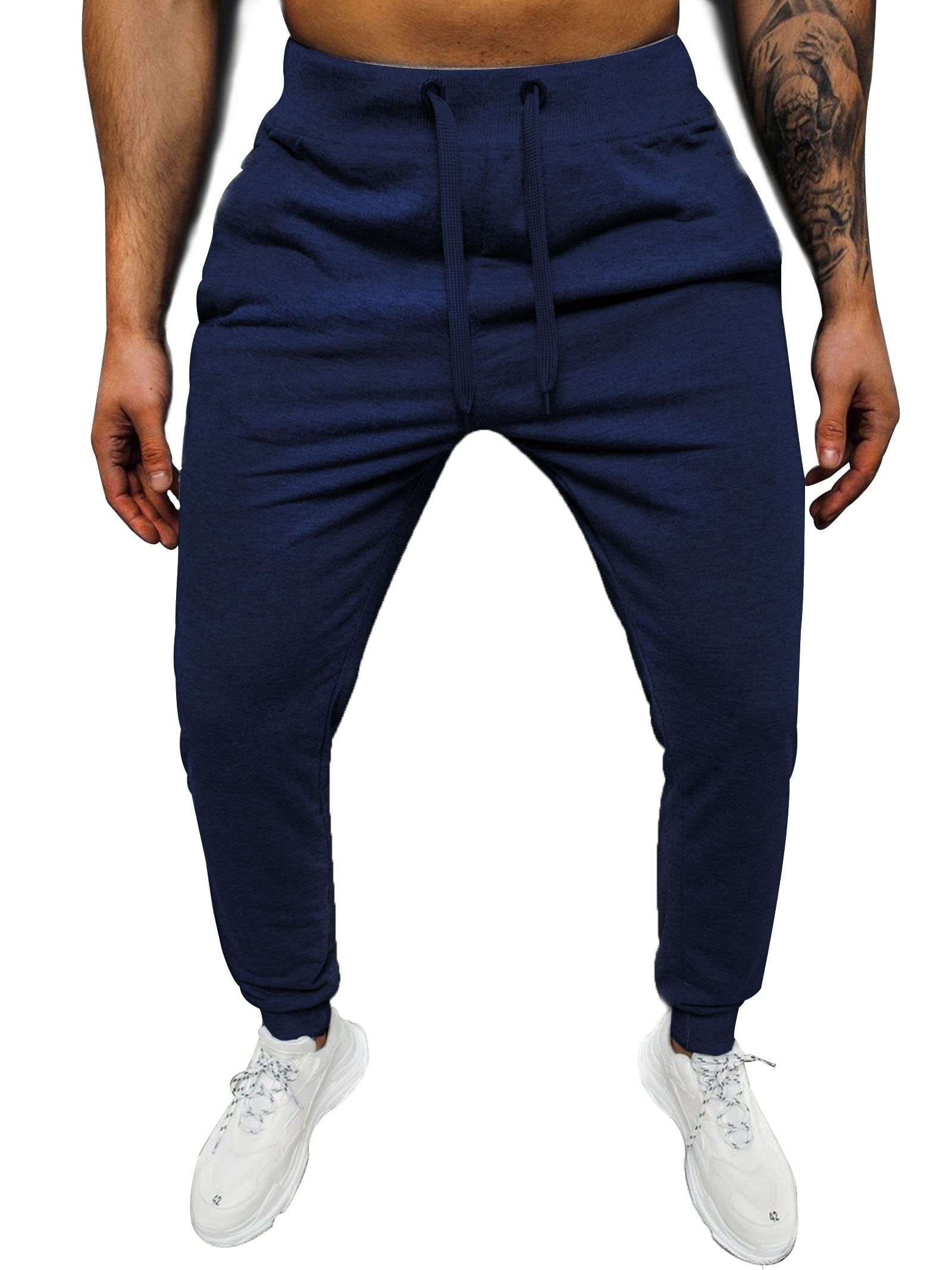 Men's Cotton Stretch Jogging Pants with Drawstring & Pockets - Breathable Athletic Running Pants for Gym, Workout, Casual Wear & Lounge