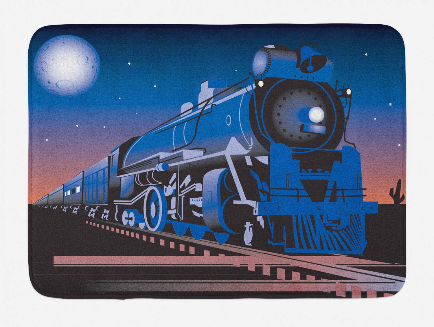 Ambesonne Non-Slip Plush Train Bath Mat - Vintage Vehicle Horizon Twilight Moon Stars Design, 30.2 x 20 Inch Multicolor Bathroom Rug - Perfect for Kids' Rooms, Train-Themed Bathrooms & Cozy Home Decor