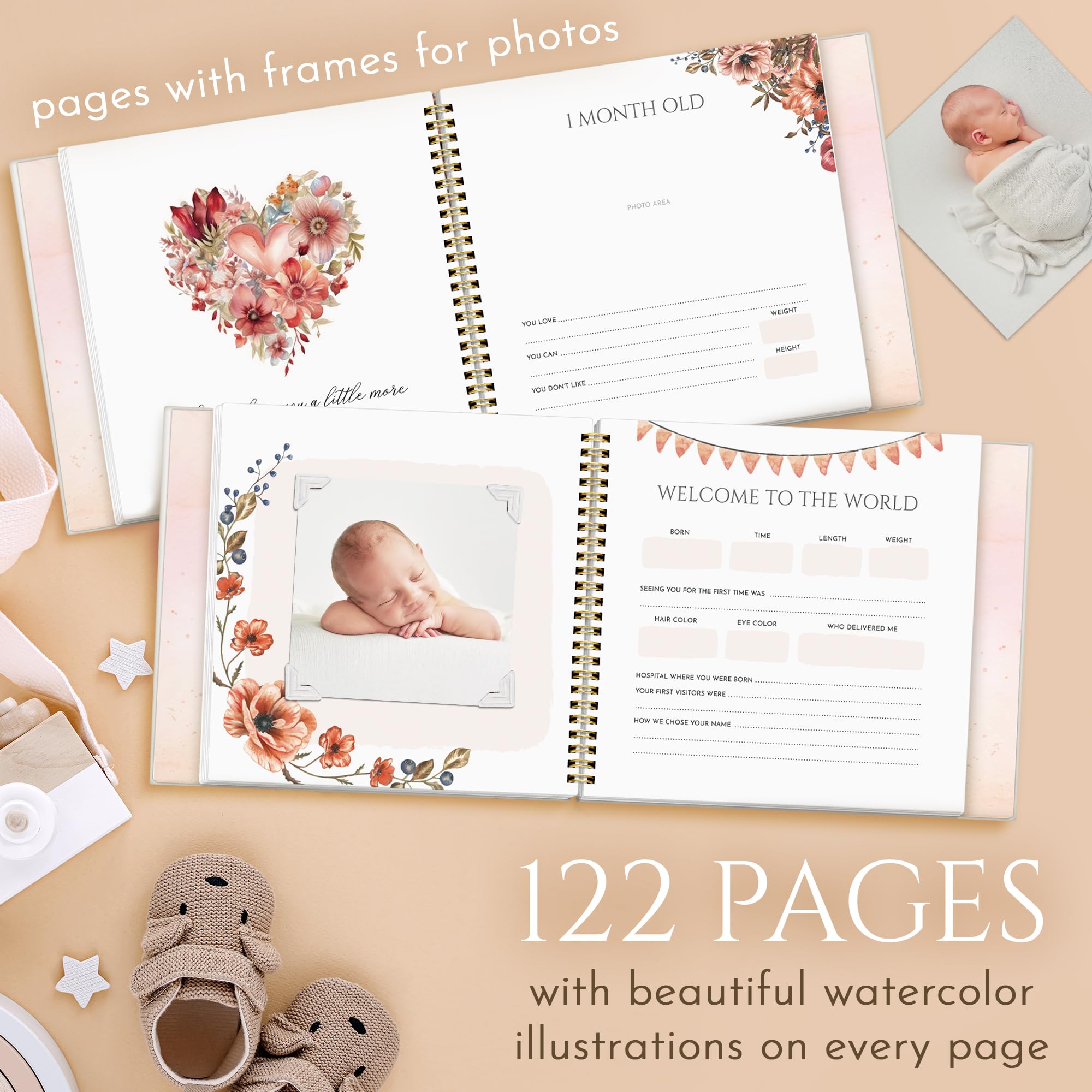 Baby Memory Book for Boys & Girls - First 5 Years Milestone Journal | Gender Neutral Baby Book to Capture Special Moments from Birth to Age 5 | Perfect Baby Shower Gift & Keepsake Scrapbook Photo Album for New Parents
