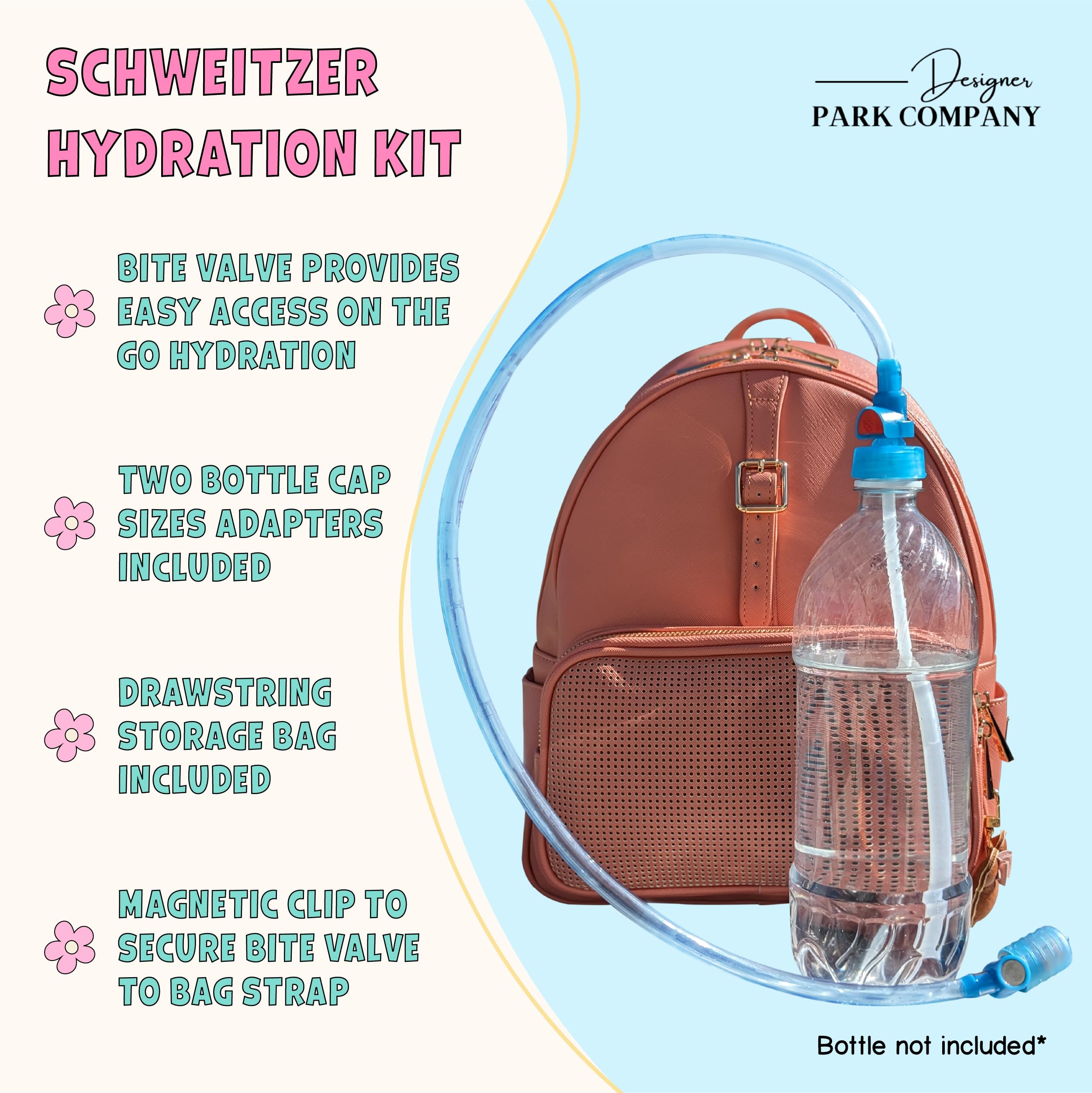 Designer Park Company - Stylish Leather Rope Drop Backpack for Women with Adjustable Straps, Hydration Kit & Locking Pins | Perfect for Theme Parks, Travel, Hiking & Daily Use - Vanilla Vibes