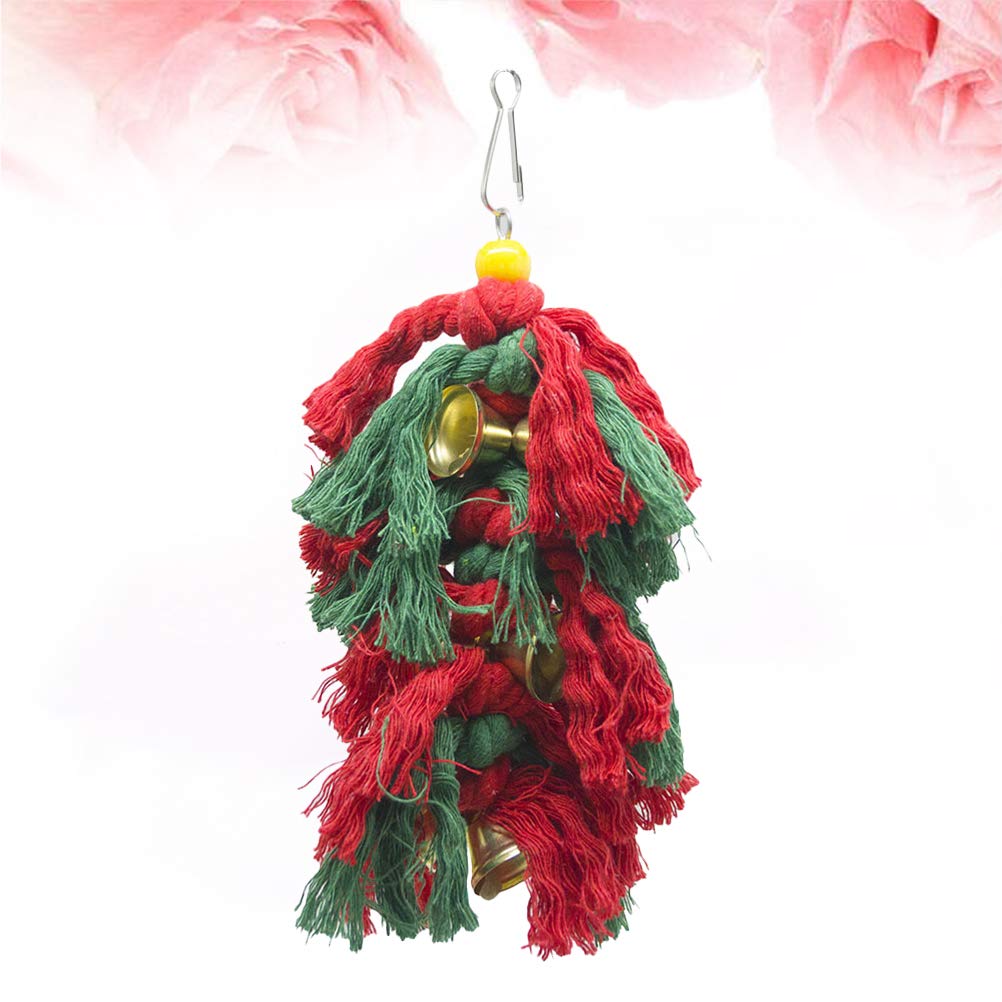 Balacoo Christmas Parrot Chew Toy - Durable Cotton Rope Knot Pulling & Shredding Toy with Swing for Parrots - Perfect for Playtime, Training, and Cage Enrichment