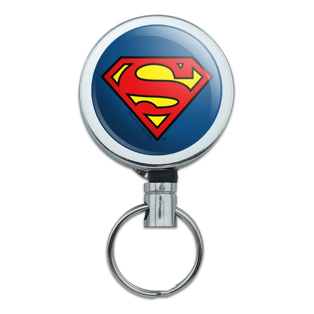 Superman Classic S Shield Logo Heavy Duty Metal Retractable ID Badge Holder with Belt Clip - Key Card Tag Reel for Work, Security, and Convention Accessories