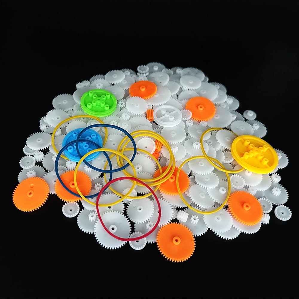 225PCS Plastic Gear Set Module 0.5 - Spindle Gear, Single & Double Reduction Gears, Belt Pulley for DC Motors - Compatible with RC Cars, Trucks, Robots, Helicopters - DIY Model Toy Gear Replacement Kit (225 Pieces) - Perfect for STEM Projects, Robotics, and Engineering Experiments