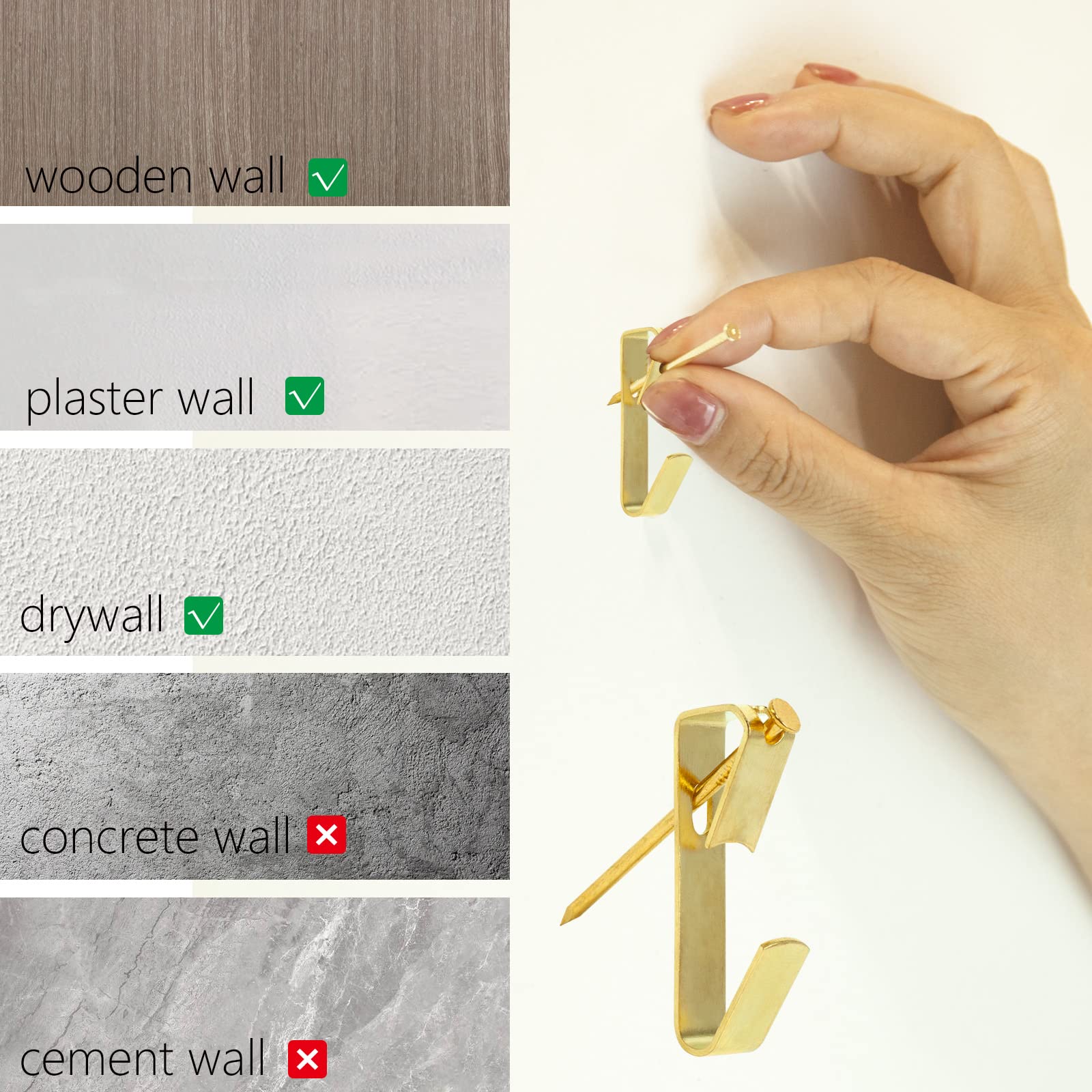 Heavy Duty Picture Hanging Kit - 140pcs Golden Hooks for Frames, Paintings & Mirrors (10-100lbs) - Wall Mounting Hardware for Home & Office Decor