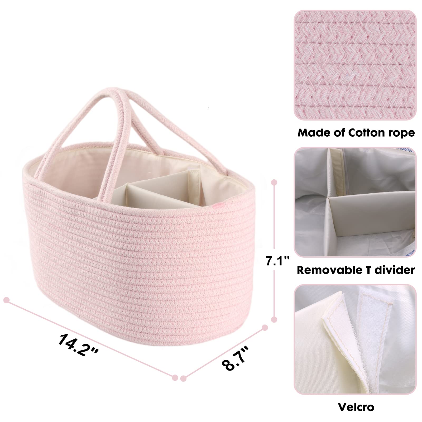 Portable Baby Diaper Caddy Organizer - Nursery Storage Bin & Travel Tote Bag for Boys & Girls - Perfect for Changing Table, Car Travel & Baby Shower Gifts - Registry Must-Have Essentials (Pink) - Ideal for Newborn Care & On-the-Go Parents