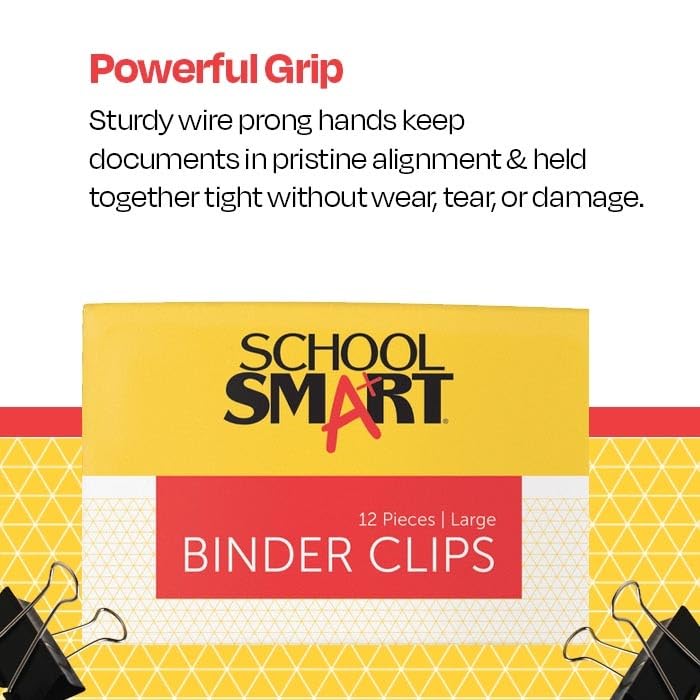 School Smart Large 2-Inch Binder Clips - Pack of 12 for Office, School & Home Organization | Heavy Duty Paper Clips for Documents, Files & Folders