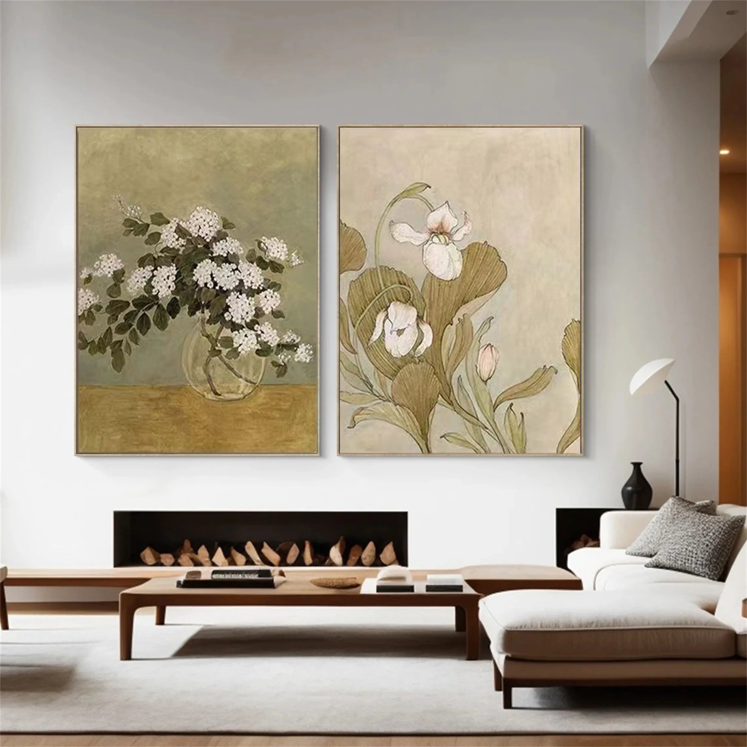 Beautiful Flower and Tree Painting Set of 2 - Wall Art Decor for Living Room, Bedroom & Office | #FT066