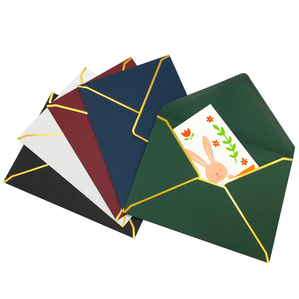 50pcs A7 Luxury V-Flap Envelopes with Gold Foil Border - Self-Adhesive Colorful Invitation Envelopes for Graduation, Wedding, Birthday Parties & Greeting Cards - Elegant Stationery for Special Occasions