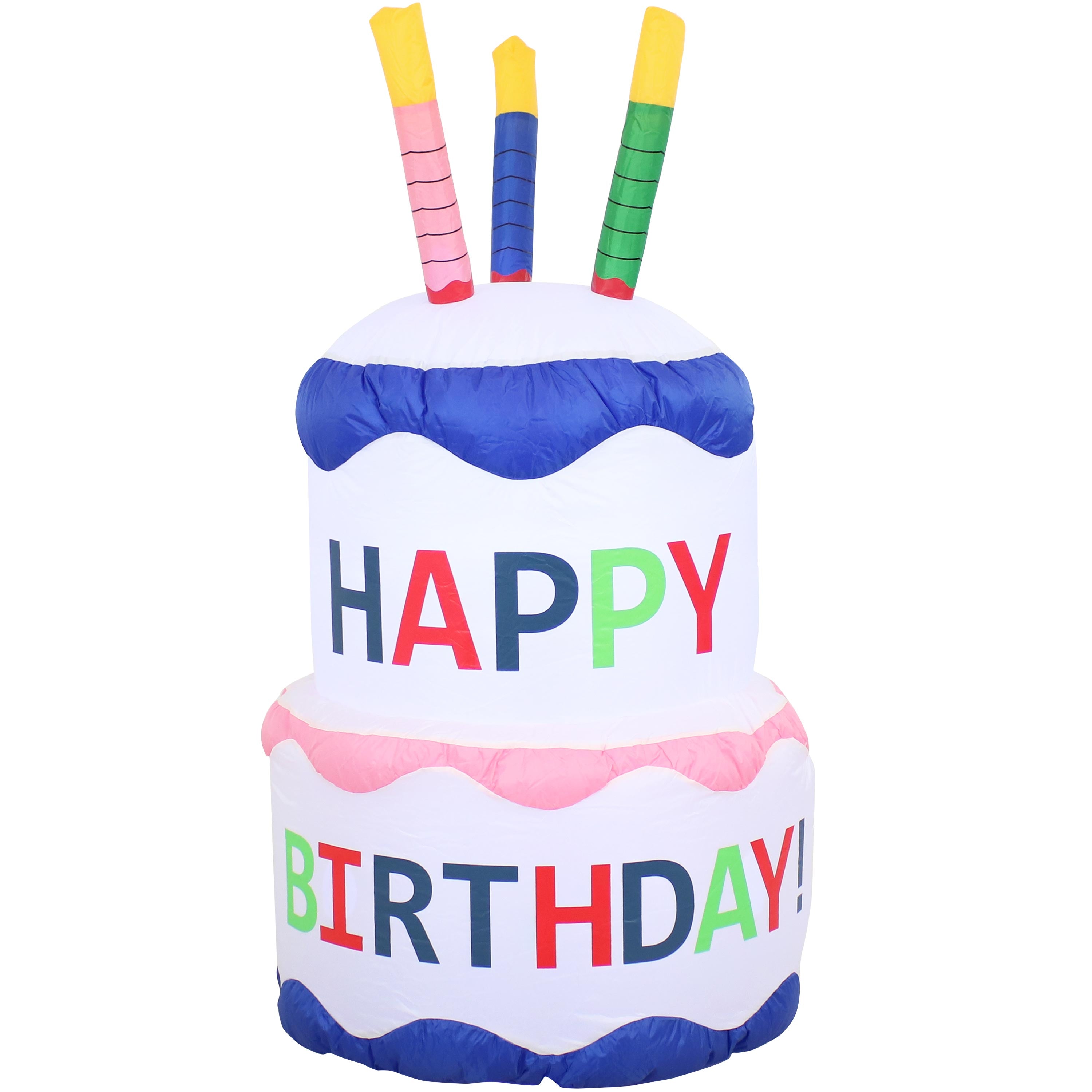Happy Birthday Cake Inflatable Outdoor Decoration - 4ft Tall Party Decor for Backyard, Lawn & Garden Celebrations | Sunnydaze