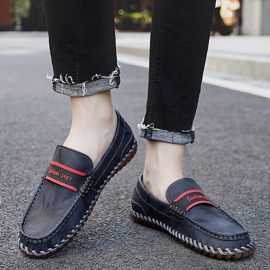 Minishion Men's Penny Loafers Slip-Ons - Comfortable Casual Driving Shoes with Stitched Detail | Perfect for Work, Travel & Everyday Wear