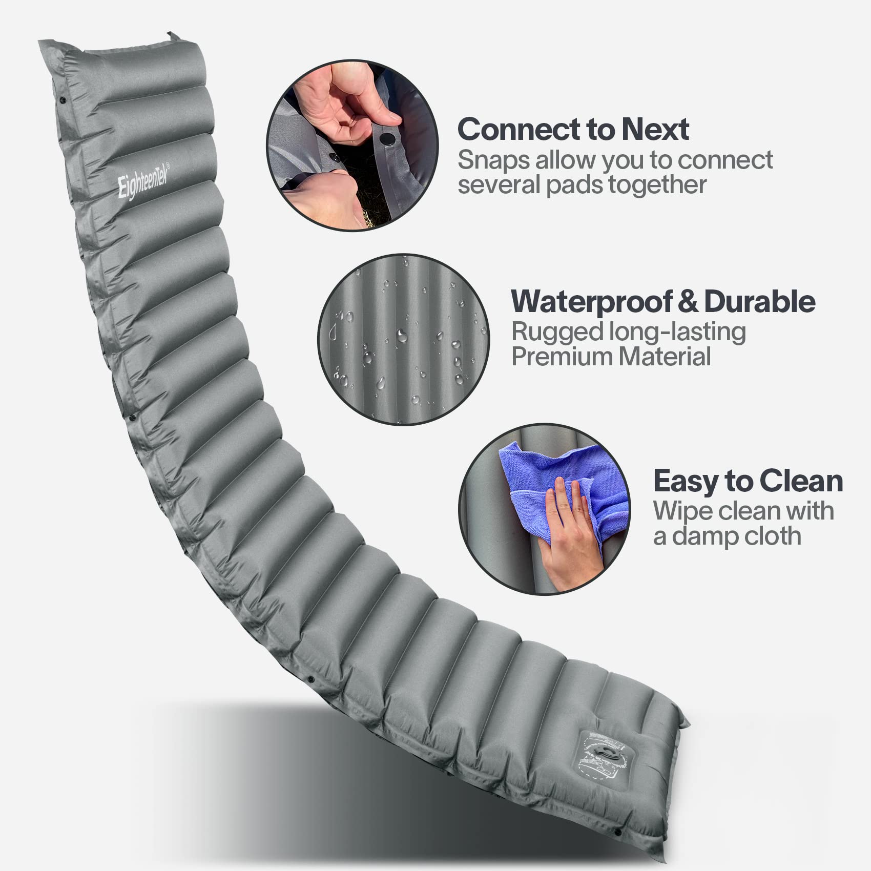 EighteenTek 4 Inch Thick Self-Inflating Camping Sleeping Pad with Built-in Foot Pump - Ultralight & Portable for Backpacking, Hiking, Travel - Perfect for Tents, RVs, and Outdoor Adventures