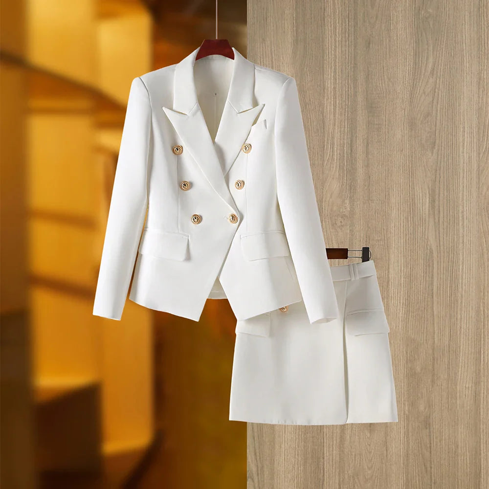 HarleyFashion Women's 2-Piece Blazer Suit Set - Solid Color Summer Blue Skirt Twin Sets, Mini Streetwear Outfit for Ladies | Office Wear, Casual Date Night, Business Attire