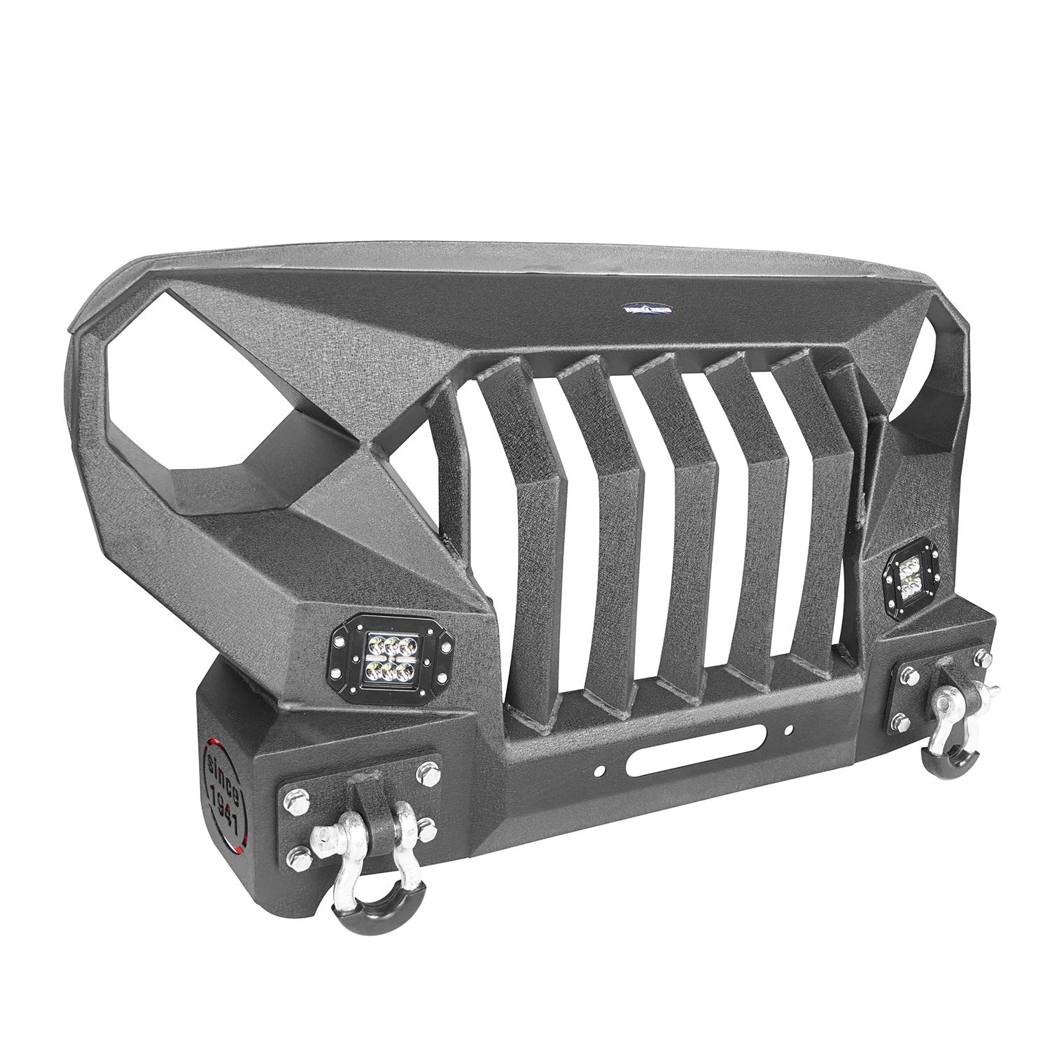 Wrangler JK Front Bumper with Steel Grille Guard, LED Lights & D-Rings - Heavy Duty Off-Road Bumper for Jeep Wrangler JK & Unlimited (2007-2018) - Perfect for Rock Crawling, Overlanding & Trail Adventures