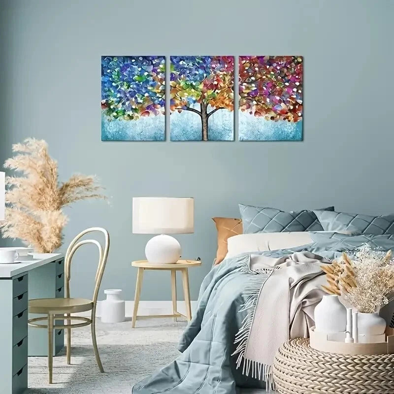 3-Piece Abstract Vibrant Blooming Tree Metal Print Wall Art - Ready to Hang for Living Room, Bedroom & Office Decor