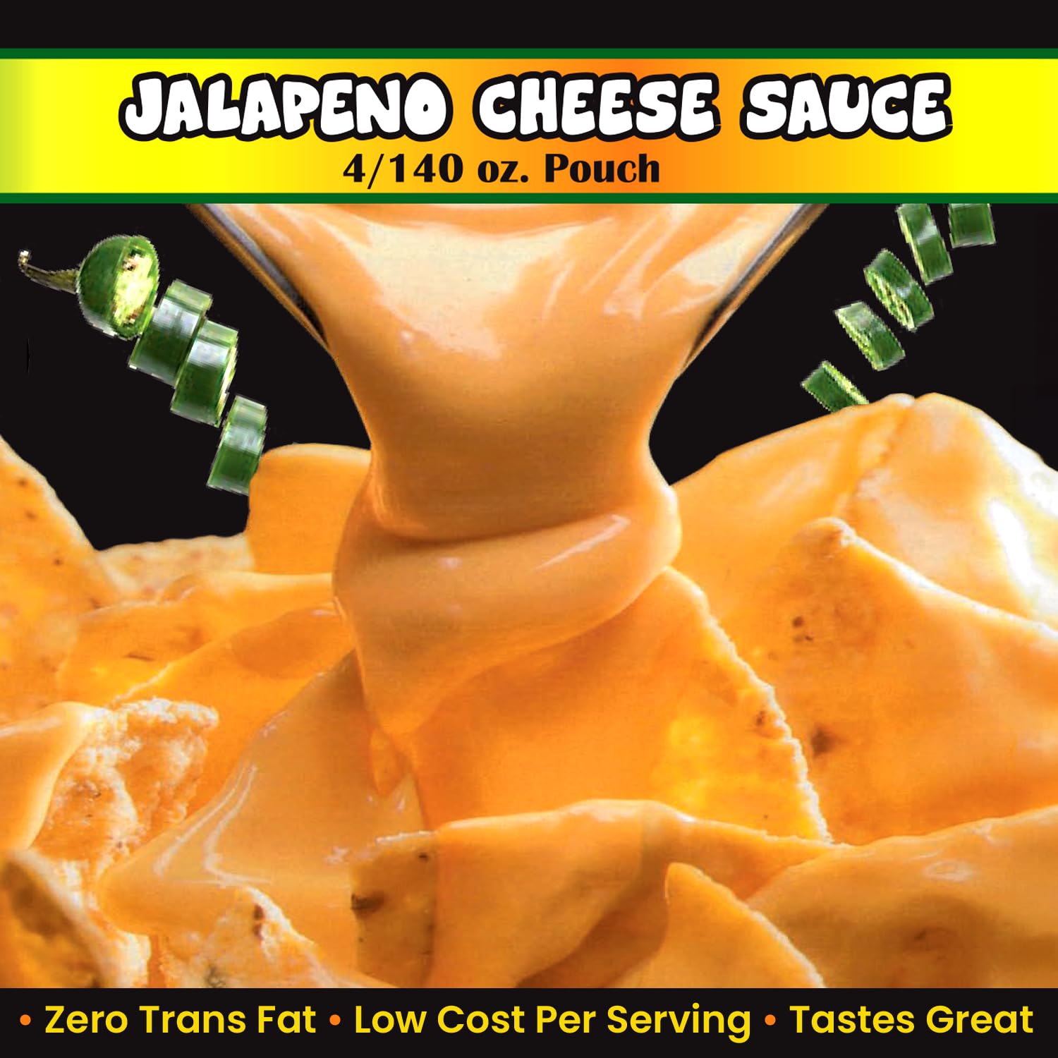 Nacho Grande Style Bagged Mild Jalapeno Cheese (4-140 oz) for Gold Medal 5300 & 5301 Dispensers - Zero Trans Fat - Perfect for Movie Theaters, Concession Stands, and Nacho Cheese Dispensers