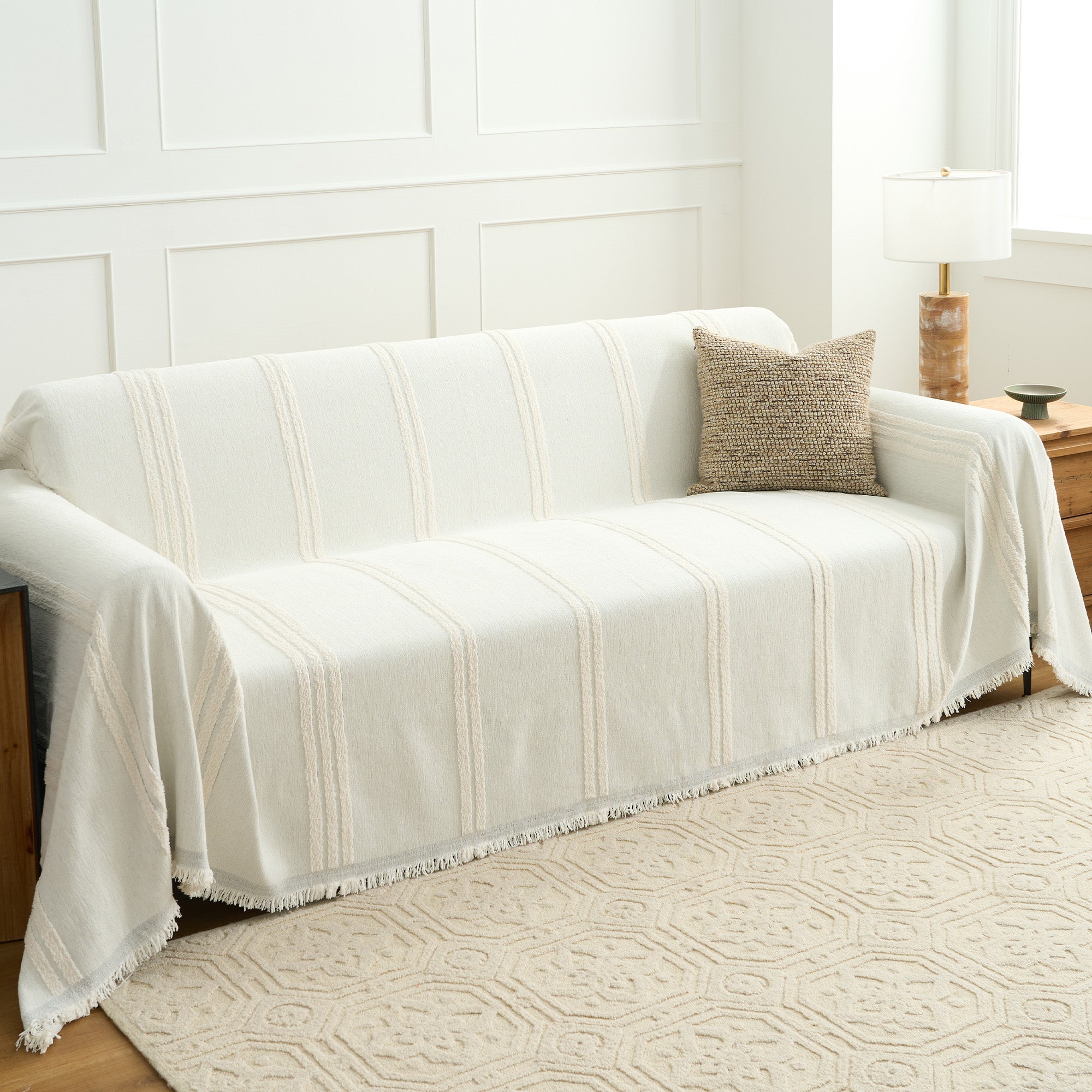 Classic Striped Sofa Cover - Stretchable Couch Slipcover for Living Room, Washable Furniture Protector for Pets & Kids - Perfect for Home Decor and Daily Use