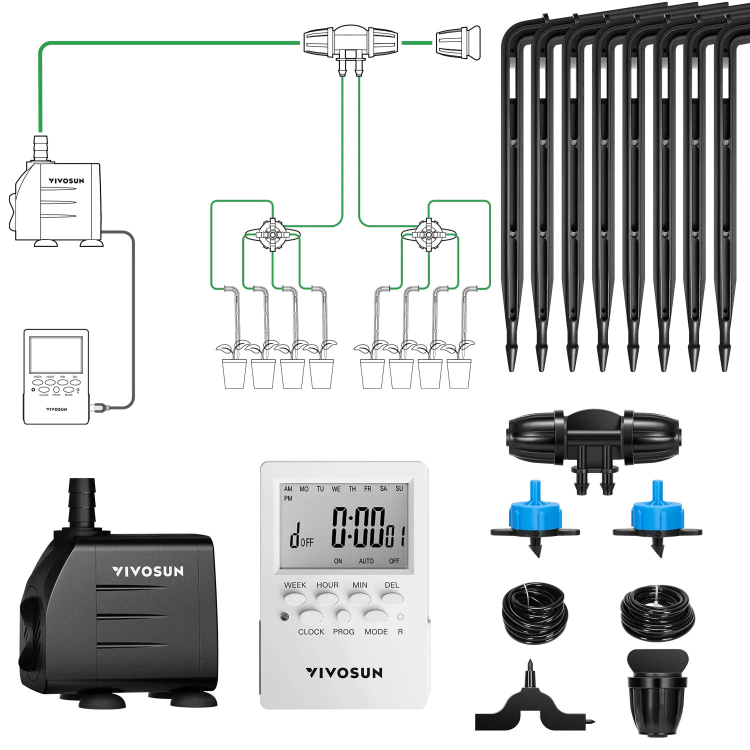 VIVOSUN FlexFeed Automatic Drip Irrigation System Kit - Smart Watering Solution for Indoor Plants, Gardens & Greenhouses | Perfect for Hydroponics, Container Gardening & Raised Beds