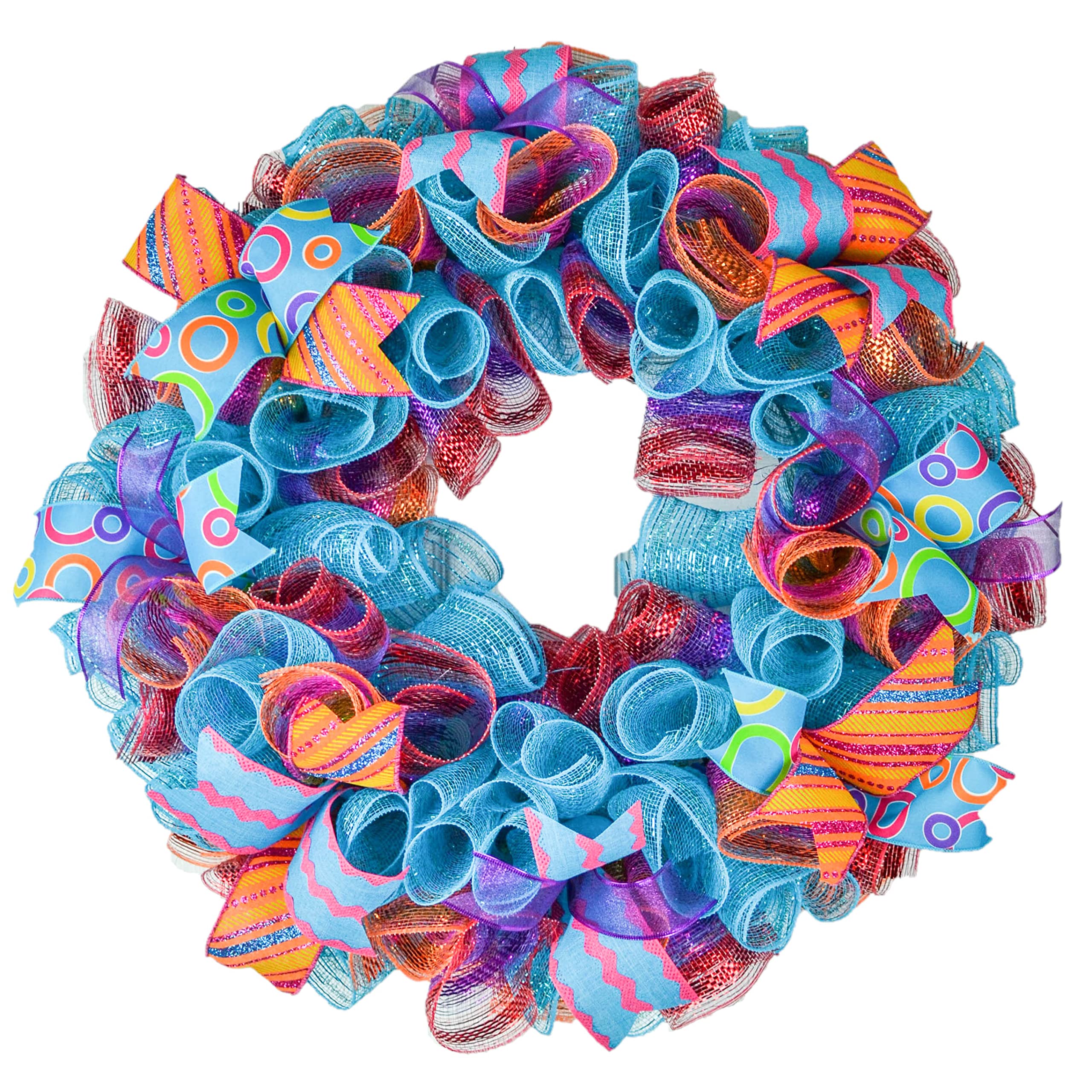 Vibrant Orange and Turquoise Spring Wreath - Summer Floral Door Hanging - Pink Teal Wreath Decor for Front Door, Porch, or Wall - Perfect for Easter, Mother's Day, and Seasonal Home Decor