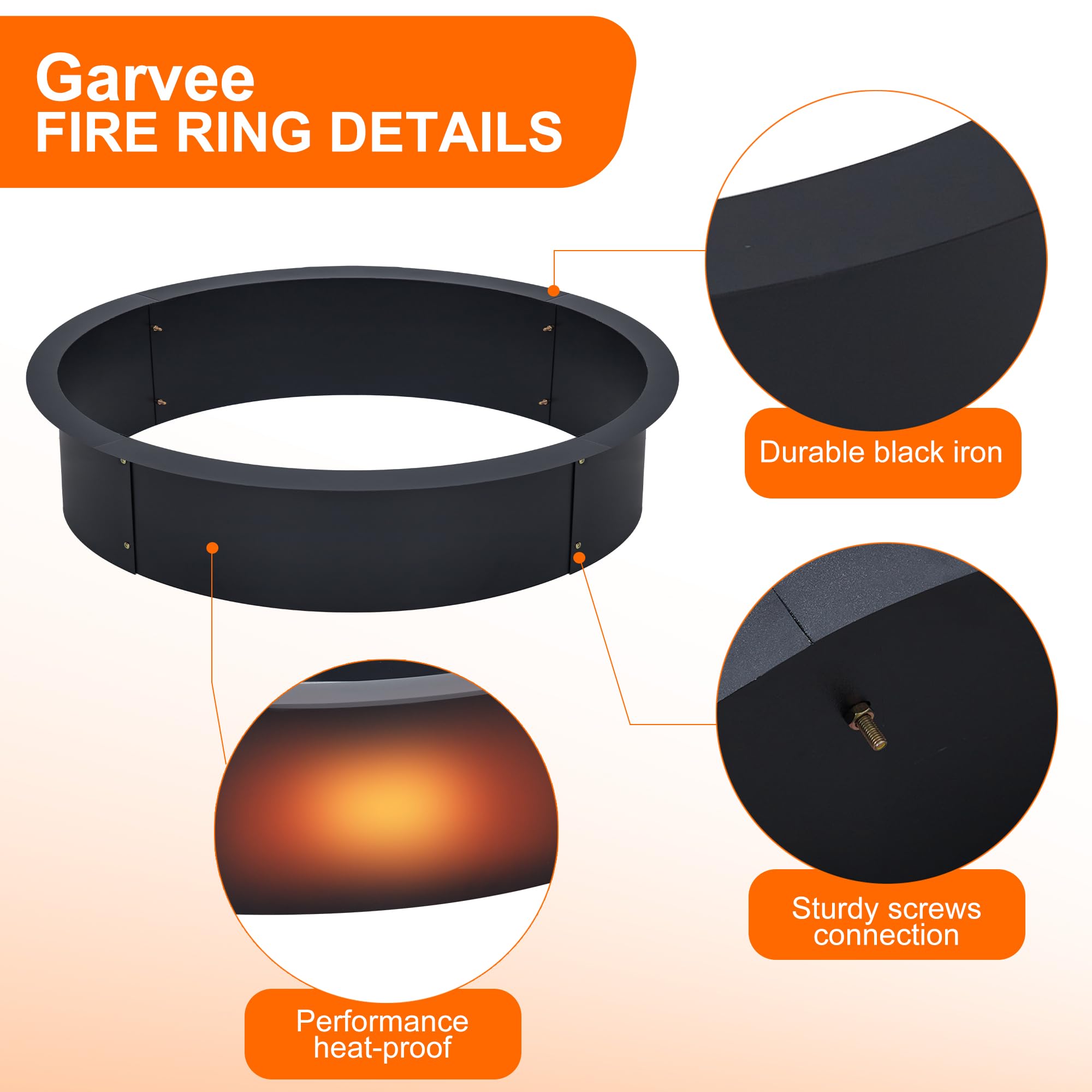 GARVEE 39 Inch Fire Pit Ring - Heavy Duty 2.5MM Steel, 45 Inch Outer Diameter, Rust Resistant & DIY Friendly for Camping, Backyard, Patio & Garden | Perfect for Outdoor Gatherings, Bonfires & Landscape Design