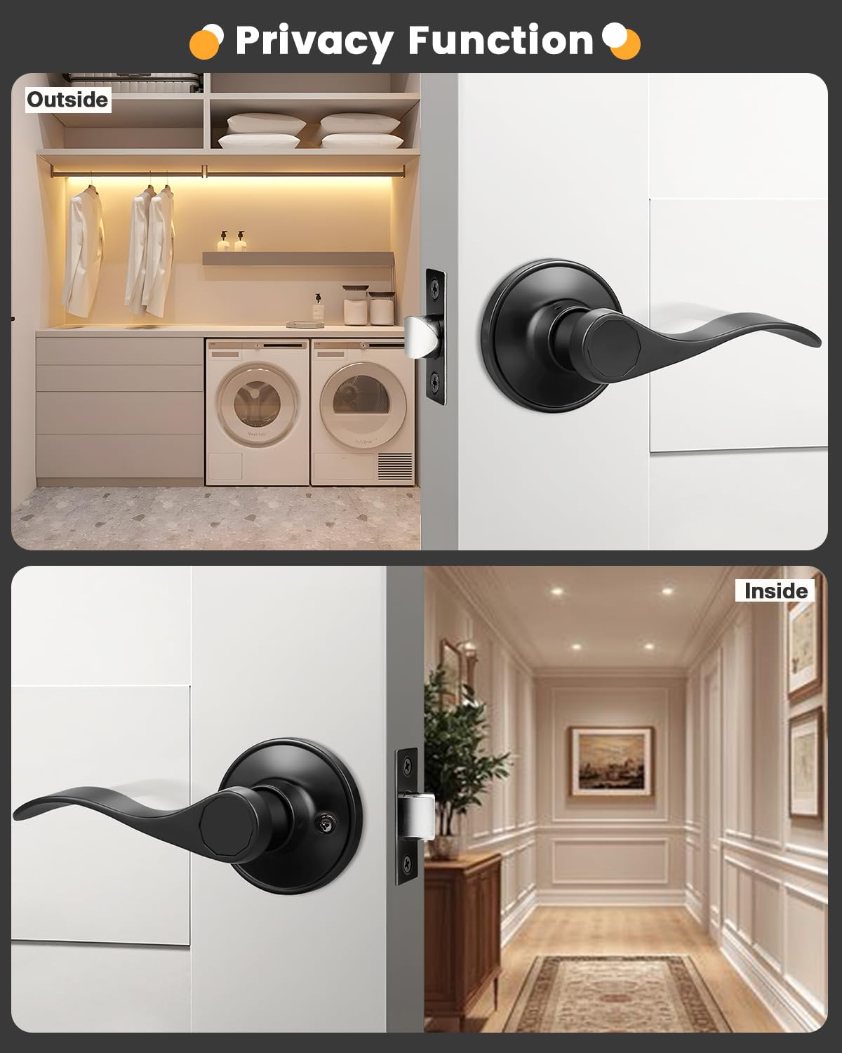 Gobrico 10 Pack Black Matte Interior Door Levers - Hall & Closet Passage Handles, Wave/Drop Style No Locking Door Knobs for Bedroom, Bathroom & Office Doors