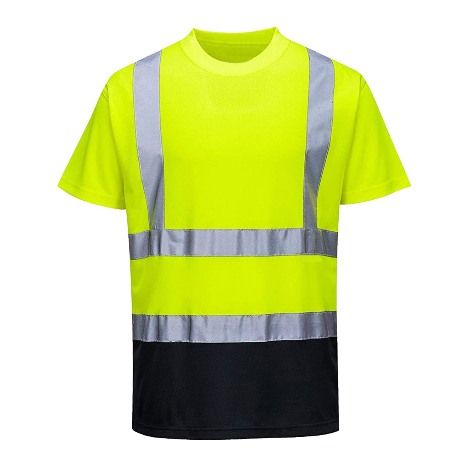 High Visibility Reflective T-Shirts for Men & Women - Safety Short Sleeve Work Shirts with Black Bottom - Perfect for Construction, Road Work, Night Running & Outdoor Activities