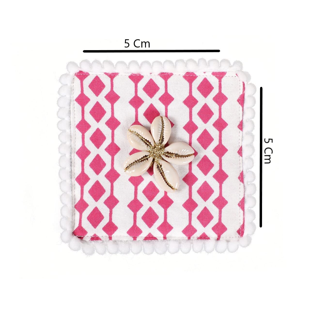 Handmade Cotton Drink Coasters Set of 6 - 5x5cm Square Absorbent Coasters for Coffee, Tea, Whiskey, Wine & Beer Glasses - Pink Bar & Tabletop Protectors for Home, Office & Restaurant Use