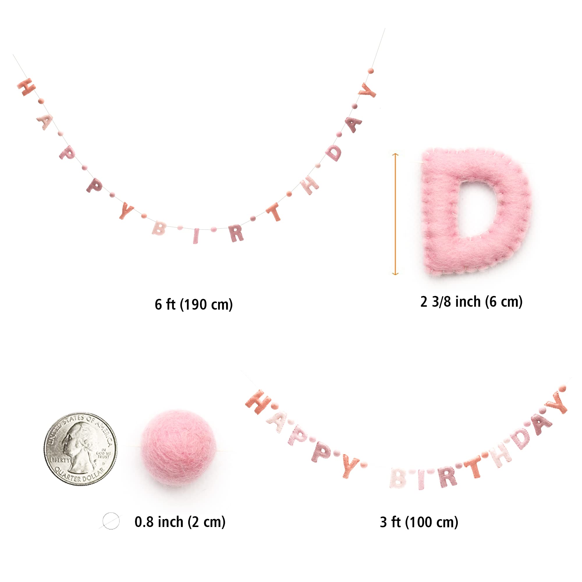 Glaciart One Happy Birthday Garland - Natural Handmade Wool Letters & Balls - 6Ft Rainbow Party Decor for Birthday Celebrations, Baby Showers & Home Decor - Ready-to-Hang Wall Art